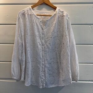 Old Navy Womens White Eyelet Long Sleeve Button-Up Shirt Size XXL, peasant